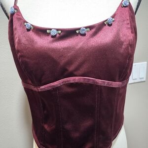 Wild Fable Burgundy Satin Crop Top